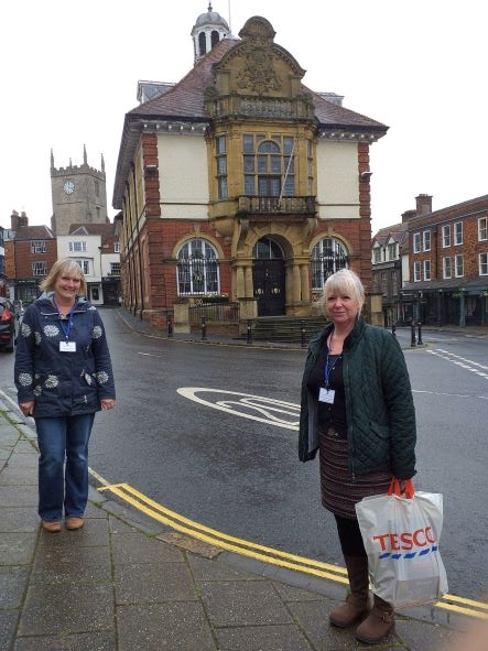 Councillor Volunteers Councillors Vanessa Hillier and Lisa Farrell wearing their volunteer lanyards shopping for vulnerable people during the pandemic