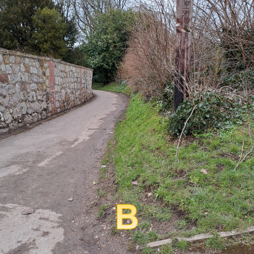 B a footpath with a stone wall on one side